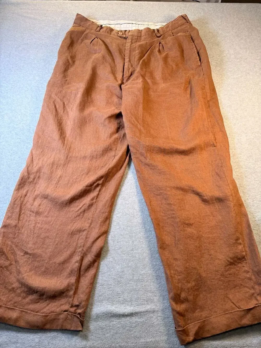 Syllables 100% Linen Brown Pleated Trousers Pants Size 34